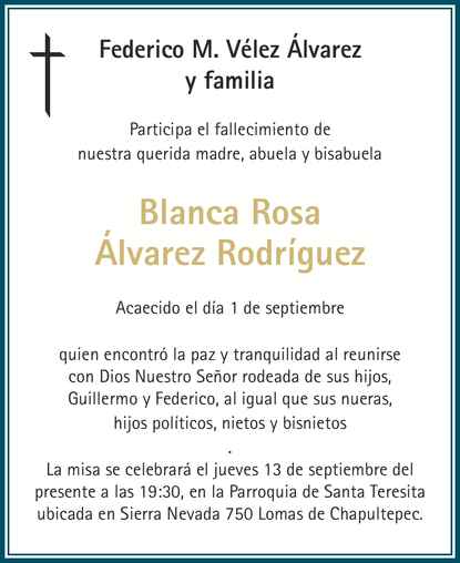 Se Ora Blanca Rosa Lvarez Rodr Guez Obituario Esquela