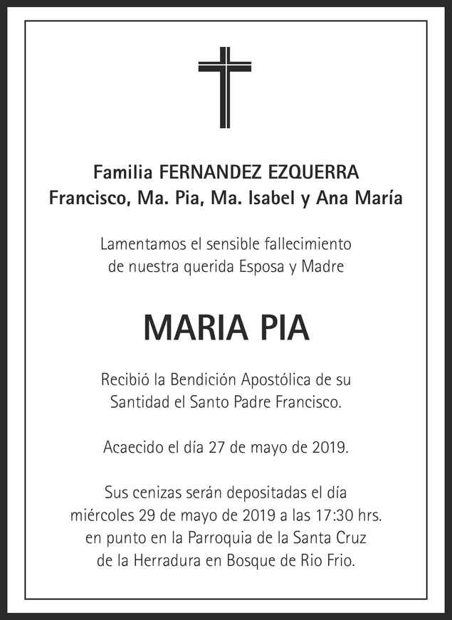 Se Ora Pia Ezquerra De Fern Ndez Obituario Esquela