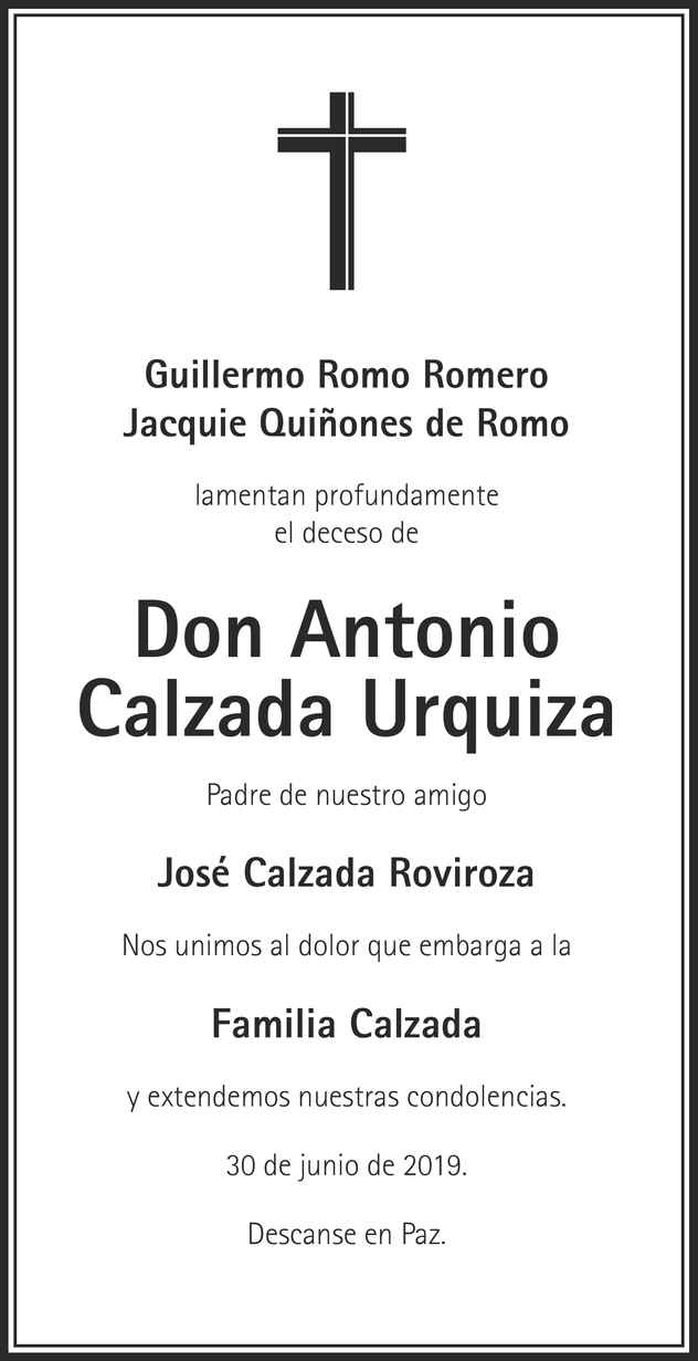 Se Or Antonio Calzada Urquiza Obituario Esquela