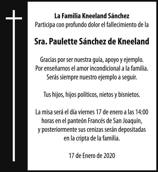 Se Ora Paulette S Nchez De Kneeland Obituario Esquela