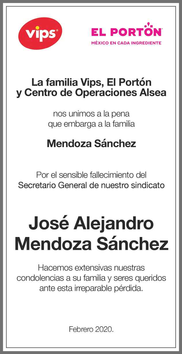 Señor José Alejandro Mendoza Sánchez Obituario Esquela