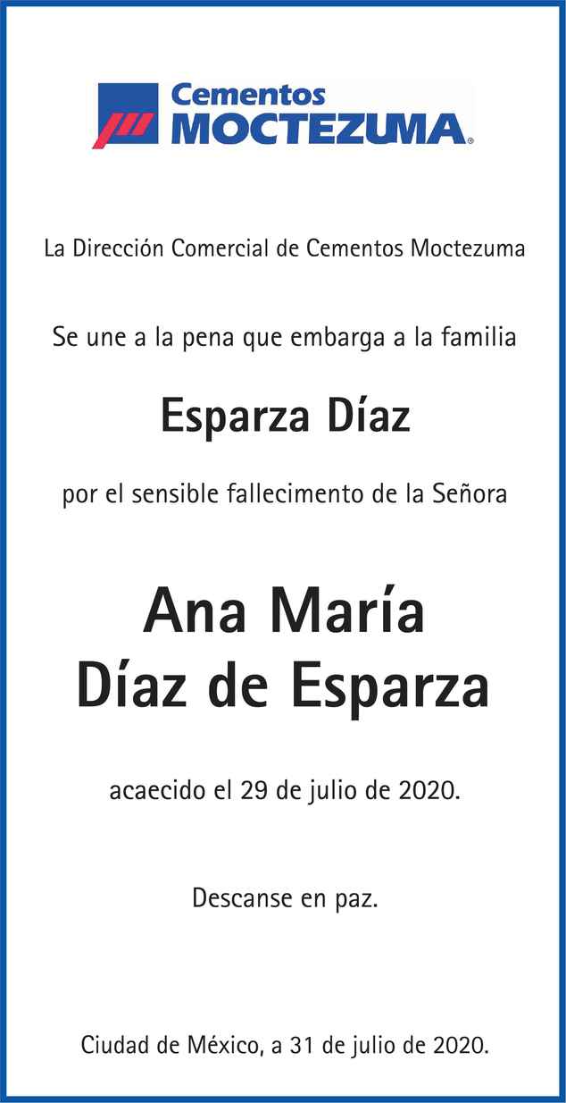 Señora Ana María Díaz De Esparza Obituario Esquela