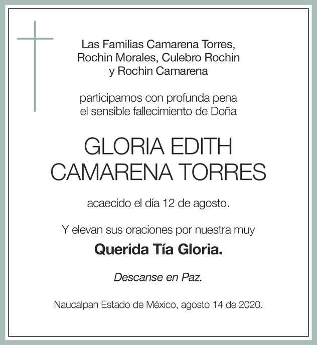 Señora Gloria Edith Camarena Torres Obituario Esquela