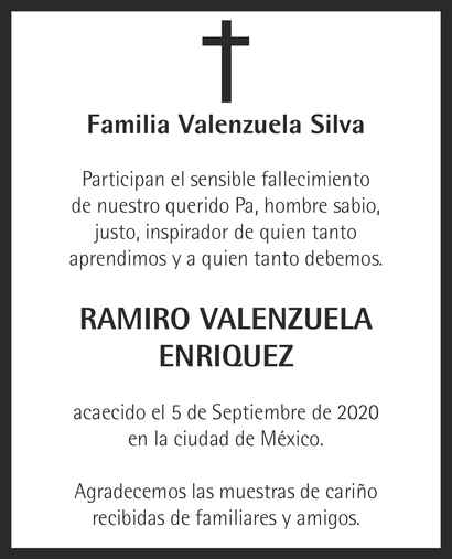 Señor Ramiro Valenzuela Enriquez Obituario Esquela