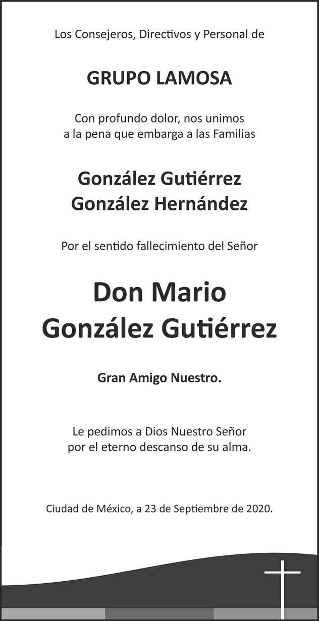 Señor Mario González Gutiérrez Obituario Esquela