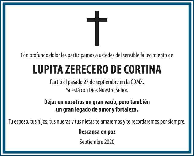 Se Ora Lupita Zerecero De Cortina Obituario Esquela