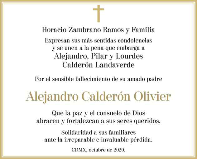 Señor Alejandro Calderón Olivier Obituario Esquela