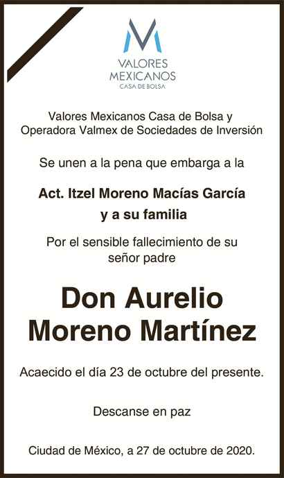 Se Or Aurelio Moreno Mart Nez Obituario Esquela