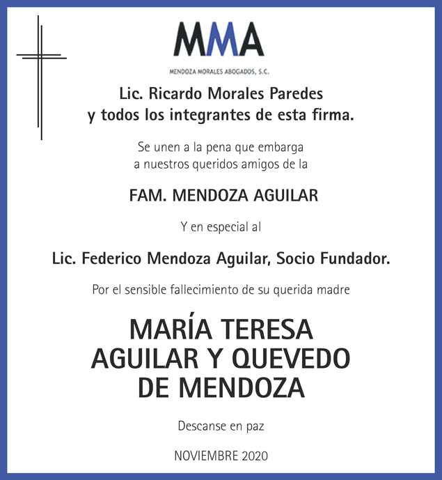 Señora María Teresa Aguilar y Quevedo de Mendoza Obituario Esquela