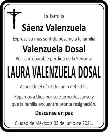 Señora María Laura Valenzuela Dosal Obituario Esquela