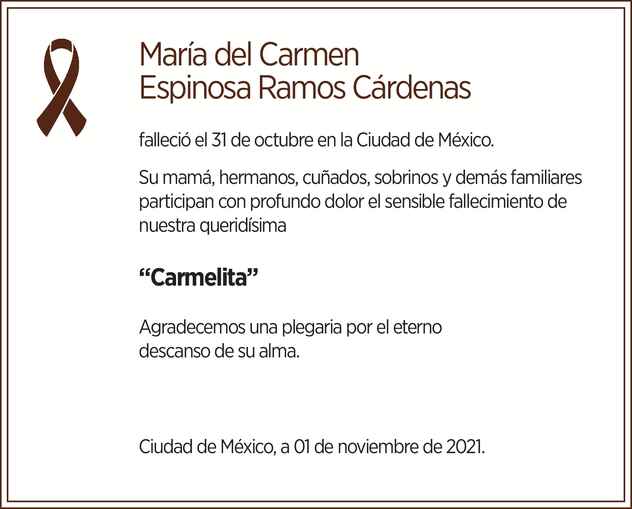 Se Ora Maria Del Carmen Espinosa Ramos Cardenas Obituario Esquela