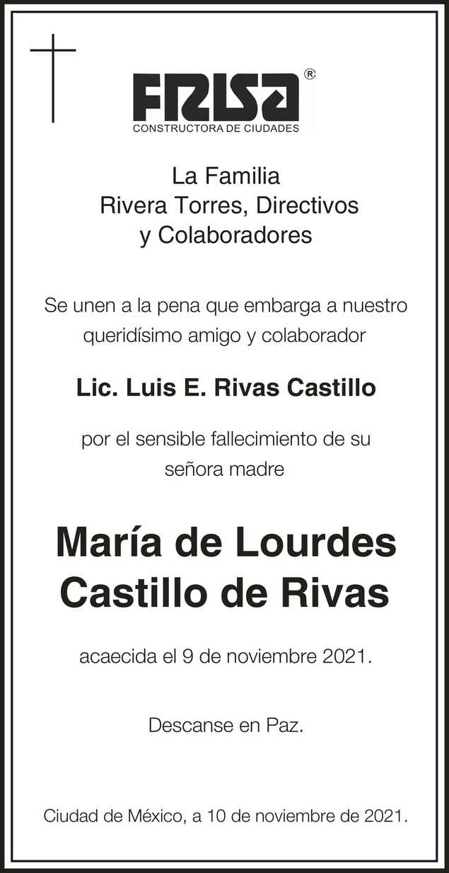 Se Ora Maria De Lourdes Castillo De Rivas Obituario Esquela