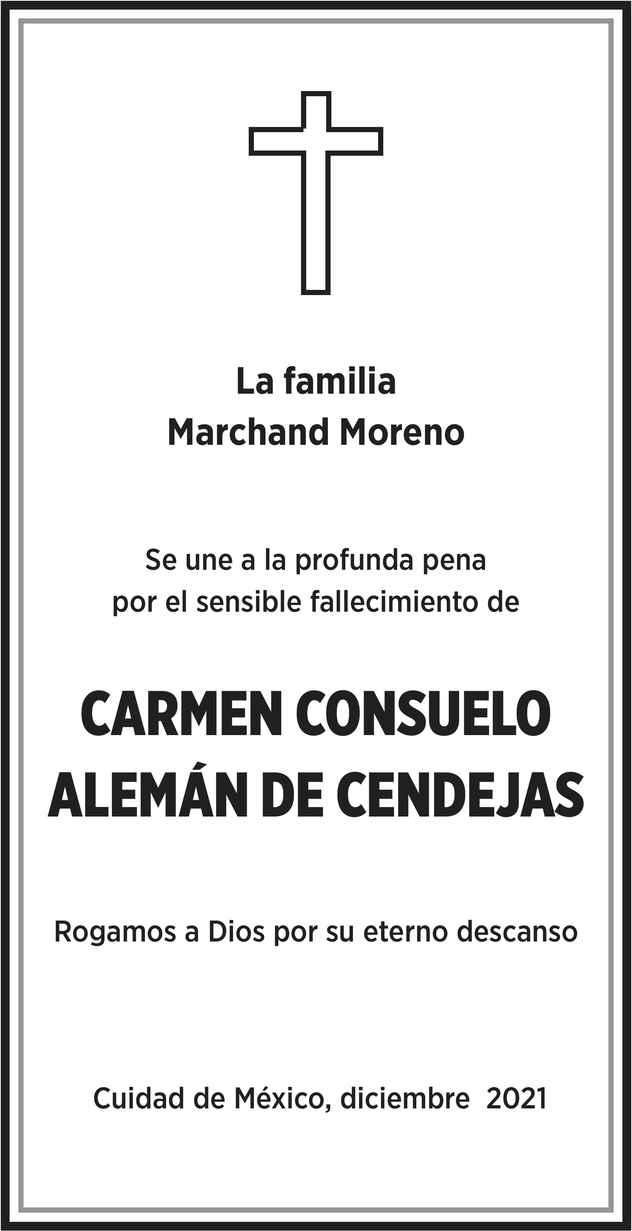 Se Ora Carmen Consuelo Contreras Alem N De Cendejas Obituario Esquela