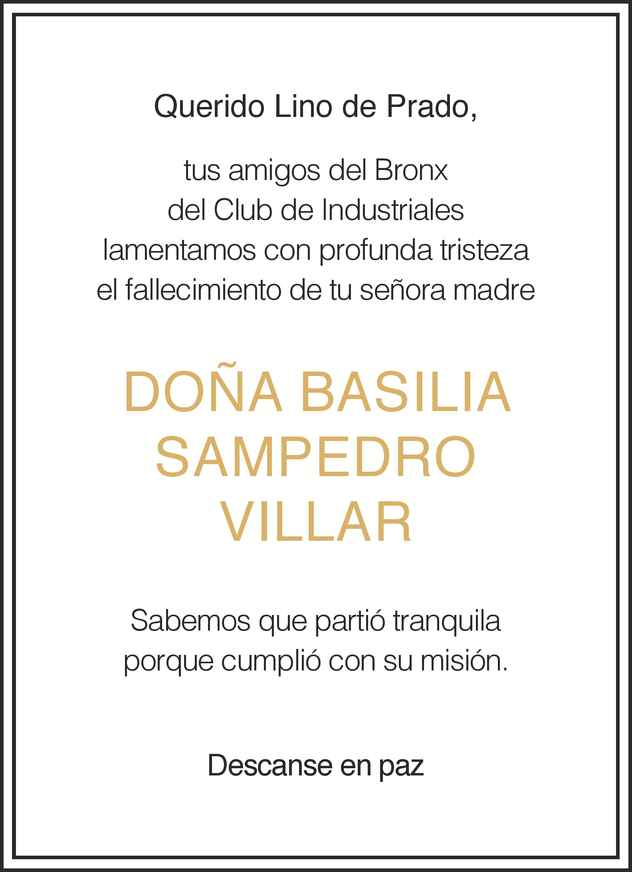 Doña Basilia Sampedro Villar Obituario Esquela