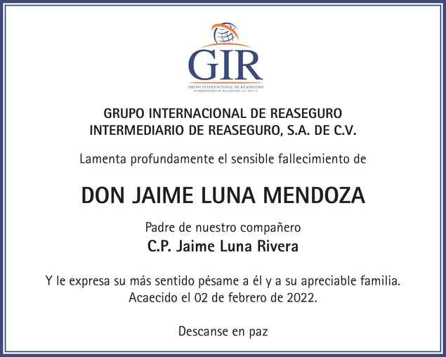 Don Jaime Luna Mendoza Obituario Esquela