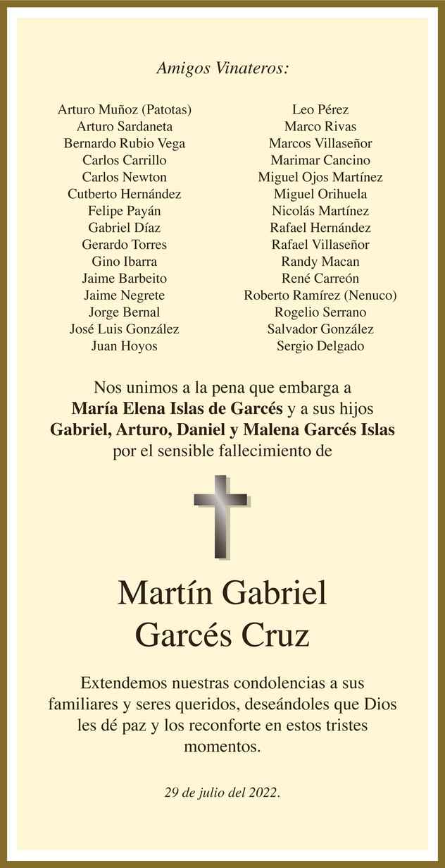 Don Gabriel Garcés Cruz Obituario Esquela