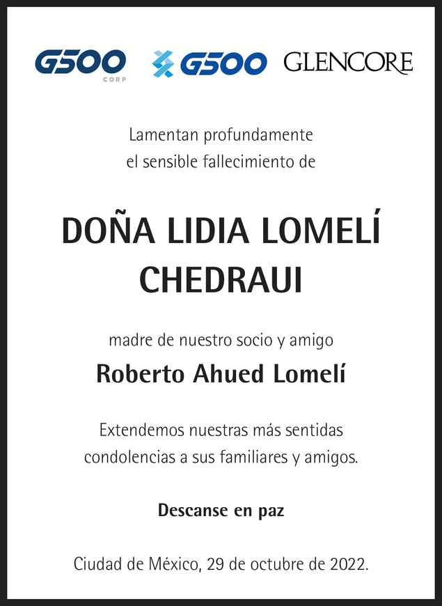 Do A Lidia Lomel Chedraui Obituario Esquela