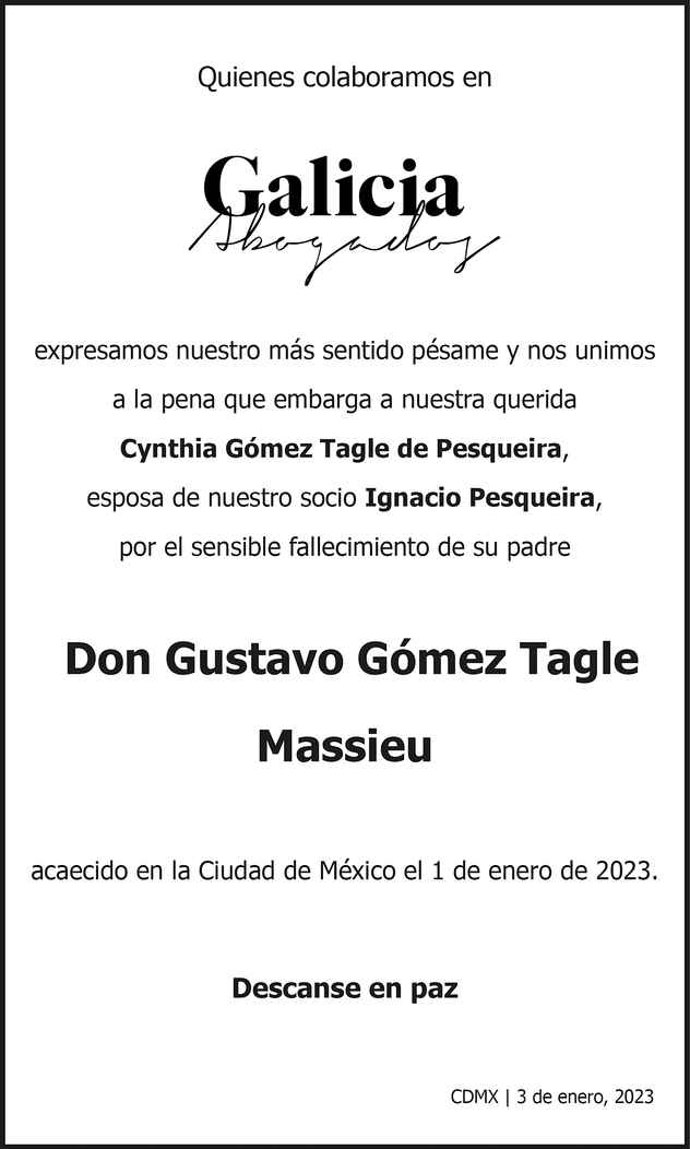 Don Gustavo Gómez Tagle Obituario Esquela