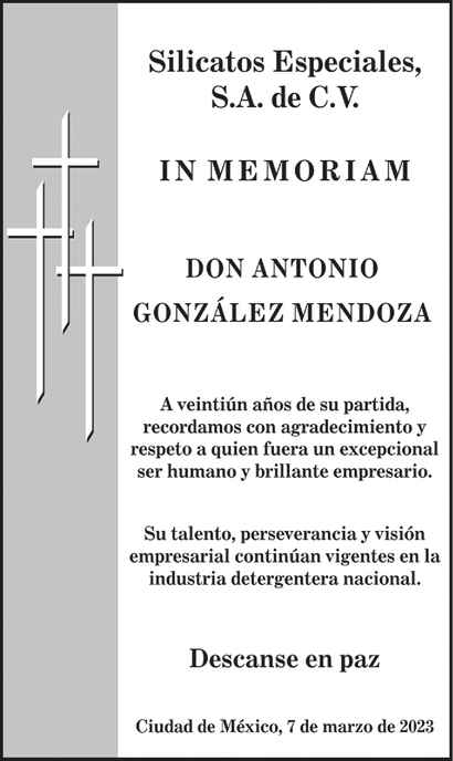 Don Antonio Gonz Lez Mendoza Obituario Esquela