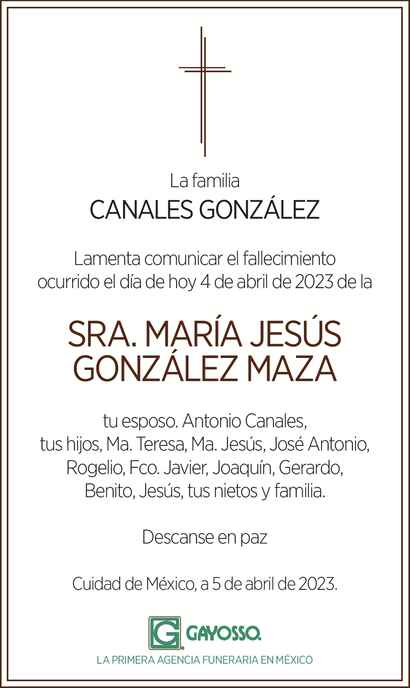 Señora María Jesús González Maza Obituario Esquela