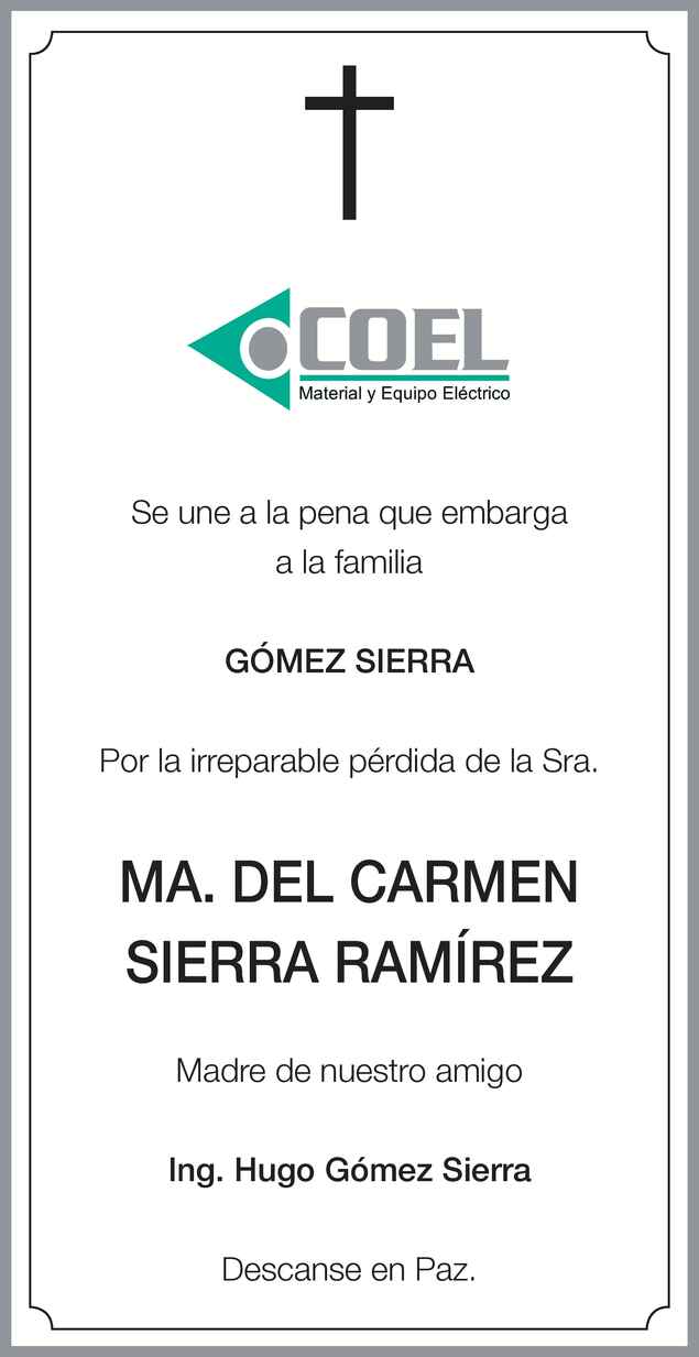 Señora María del Carmen Sierra Ramírez Obituario Esquela