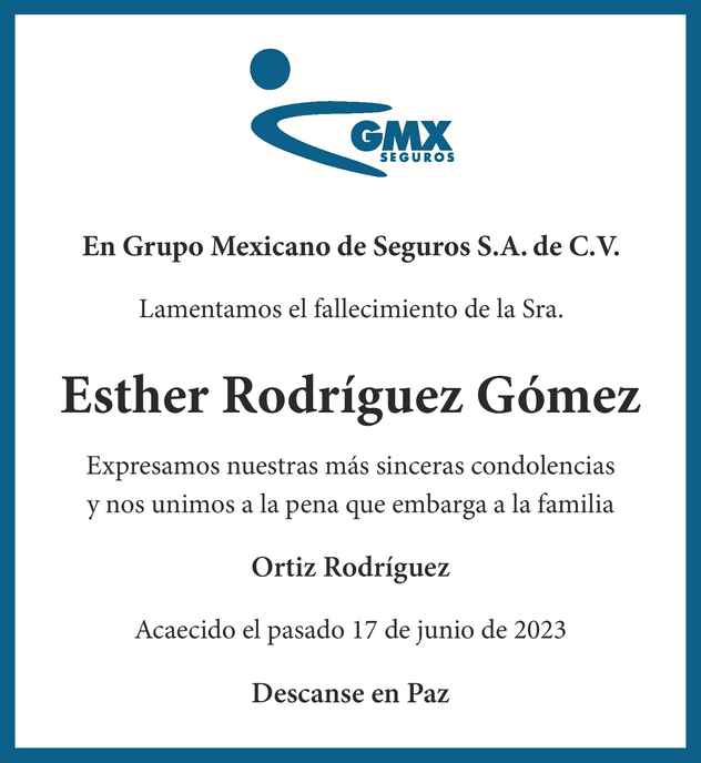 Señora Esther Rodríguez Gómez Obituario Esquela