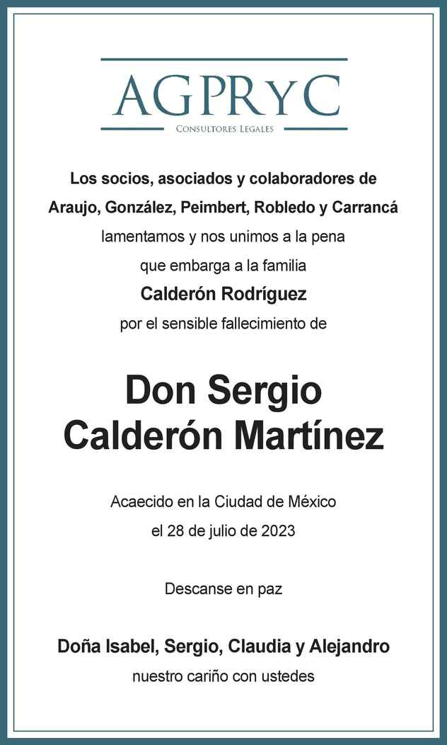 Don Sergio Calder N Mart Nez Obituario Esquela