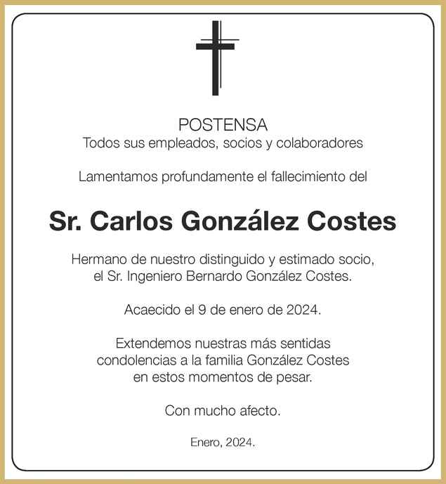 Señor Carlos González Costes Obituario Esquela