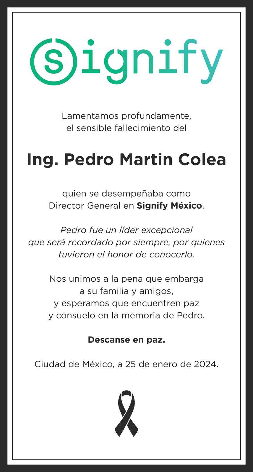 Ing Pedro Martín Colea Obituario Esquela