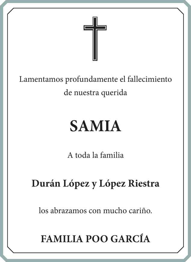 Señora Samia López Riestra Obituario Esquela