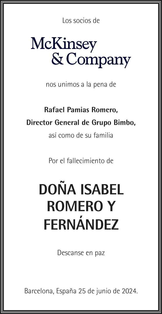 Doña Isabel Romero Y Fernández Obituario Esquela