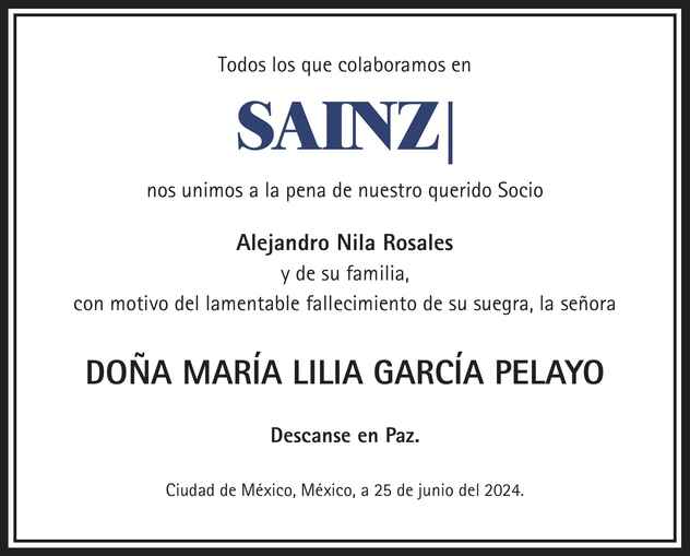 Señora María Lilia García Pelayo Obituario Esquela